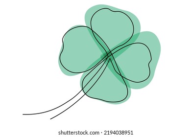 Ilustración vectorial del símbolo irlandés del Día de San Patricio y suerte. Dibujo continuo de hojas de shamrock. Diseño minimalista con elementos geométricos coloridos.