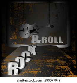 vector illustration Iron background rock-n-roll with rust and an electric guitar with chains