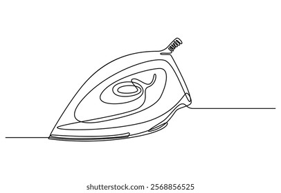 Vector illustration of iron. Modern flat in continuous line style. Continuous one line drawing of iron. One line drawing illustration of modern iron laundry. Home appliances concept single line