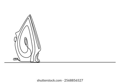 Vector illustration of iron. Modern flat in continuous line style. Continuous one line drawing of iron. One line drawing illustration of modern iron laundry. Home appliances concept single line