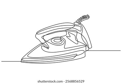 Vector illustration of iron. Modern flat in continuous line style. Continuous one line drawing of iron. One line drawing illustration of modern iron laundry. Home appliances concept single line