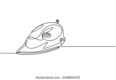 Vector illustration of iron. Modern flat in continuous line style. Continuous one line drawing of iron. One line drawing illustration of modern iron laundry. Home appliances concept single line