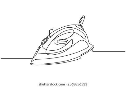 Vector illustration of iron. Modern flat in continuous line style. Continuous one line drawing of iron. One line drawing illustration of modern iron laundry. Home appliances concept single line