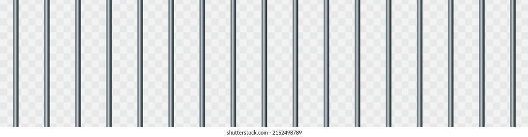 Vector illustration iron prison bars isolated on transparent background. Metal rods seamless pattern. Steel jail cell bars backdrop. Realistic prison grid background.