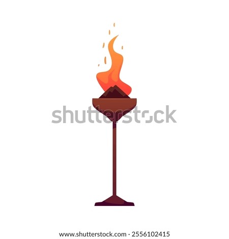 Vector illustration with iron torch with a burning flame in a medieval style is suitable for game icons and user interfaces. The atmosphere of an ancient fantasy.