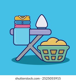 Ilustración vectorial de un ícono de lugar de lavandería de ropa de planchado