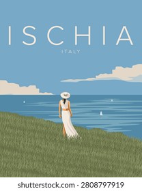 Vector illustration. Ischia. Travel poster, postcard, banner, cover, packaging design. Modern design.