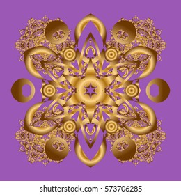 Vector illustration. Islam, Arabic, Indian, turkish, pakistan, chinese, ottoman motifs. Oriental golden pattern on violet background. Vintage decorative elements. Abstract Mandala.