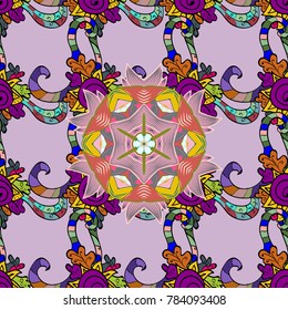Vector illustration. Islam, Arabic, Indian, turkish, pakistan, chinese, ottoman motifs. Vintage decorative elements. Abstract Mandala. Oriental colored pattern on neutral, black and purple colors.