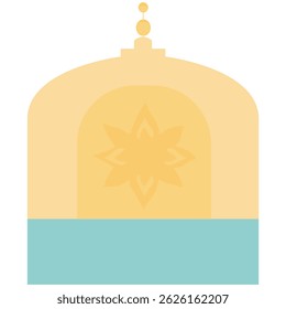 
Vector illustration of Islamic arch ornament with floral motif in yellow and teal, ideal for cultural, religious, or decorative design themes.