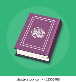 Vector illustration of Islamic Book Koran in flat style with arabic calligraphy that means the Holy Quran for your design

