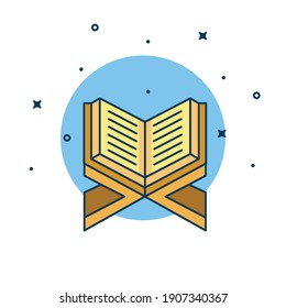 Ilustración vectorial del libro islámico quran en estilo de arte de línea, sagrado Corán.
