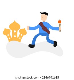Vector illustration of Islamic boy going to mosque. Children run carrying torches. Perfect for Islamic logos and poster designs.