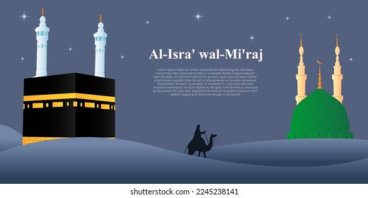Vektorgrafik für den islamischen Tag Al-Isra' wal-Mi'raj bedeutet die beiden Teile einer Nachtreise.