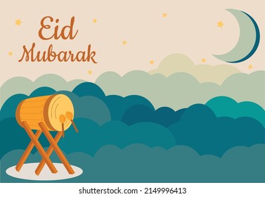Vector Illustration of Islamic Drum Moon Star and Forest suitable for Eid Mubarak Greeting and Background