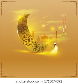 VECTOR ILLUSTRATION FOR ISLAMIC FESTIVAL BACKGROUNDS WITH SHINY MOON IN  BEAUTIFUL CLOUDY EVENING  