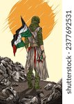 Vector illustration of Islamic hero character. Artwork hand drawn Free Palestine