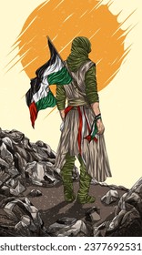 Vector illustration of Islamic hero character. Artwork hand drawn Free Palestine