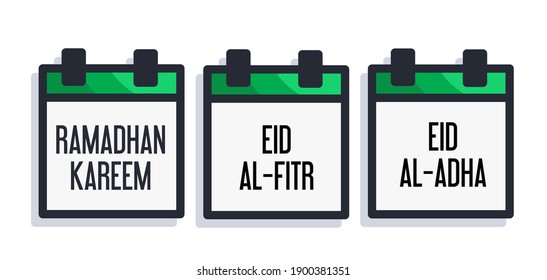 vector illustration of Islamic important day calendar, Ramadan Kareem, Eid al Fitr, Eid al Adha.  flat vector line art design.