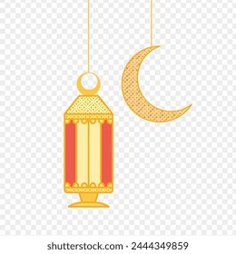 Vector illustration of Islamic lantern and moon on transparent background