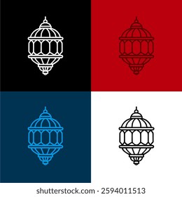 Vector illustration of an Islamic lantern with a simple and modern design. Perfect for Ramadan, Eid celebrations, and Islamic themes. Includes a colored and outline version.