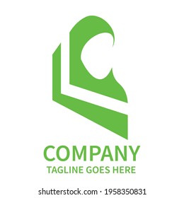 Vector illustration of the Islamic letter l logo font forming a green Muslim women's hijab. editable. 4000 x 4000 pixel perfect.