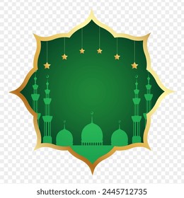 Vector illustration of Islamic mosque in a frame on transparent background