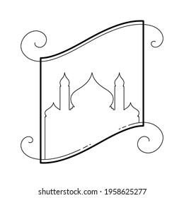 Vector Illustration of Islamic Mosque Line Art with Frame Border. Good for Greeting Card, Cover, Poster, Banner, Invitation, and others.