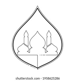 Vector Illustration of Islamic Mosque Line Art with Frame Border. Good for Greeting Card, Cover, Poster, Banner, Invitation, and others.