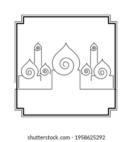 Vector Illustration of Islamic Mosque Line Art with Frame Border. Good for Greeting Card, Cover, Poster, Banner, Invitation, and others.