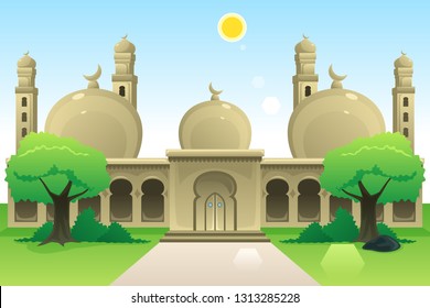 A vector illustration of Islamic Mosque at Noon