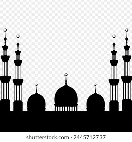 Vector illustration of Islamic mosque silhouette on transparent background