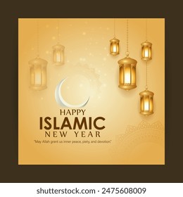 Vector illustration of Islamic New Year social media feed template