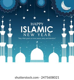 Vektorillustration der islamischen Neuen Jahr Social Media Feed Vorlage