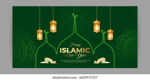 Vector illustration of Islamic New Year social media template