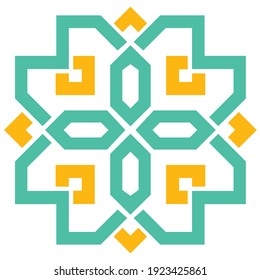 Vector illustration of Islamic style geometric logo symbol with bright green, orange and green blend. 4000x4000 pixel perfect.
