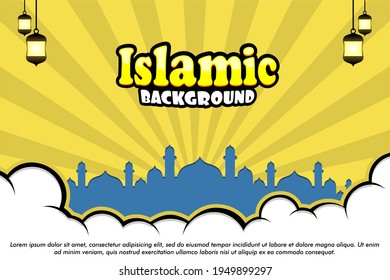 vector illustration islamic template with cartoon comic pop art style. can be used for design purposes, for example backgrounds, website, greeting cards, banners, social media posts, promotions etc.