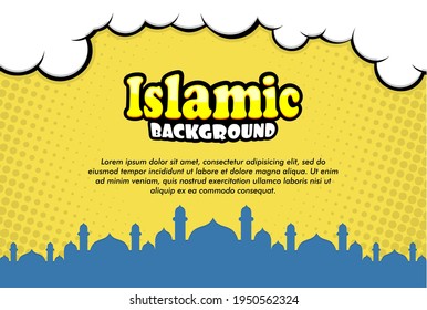 vector illustration islamic template with cartoon comic pop art style. can be used for design purposes, for example backgrounds, website, greeting cards, banners, social media posts, promotions etc.