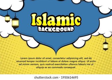 vector illustration islamic template with cartoon comic pop art style. can be used for design purposes, for example backgrounds, website, greeting cards, banners, social media posts, promotions etc.