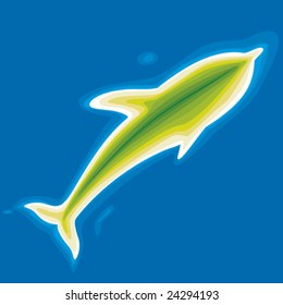 Vector illustration of an island with a dolphin form. Only global colors. CMYK. Easy color changes.