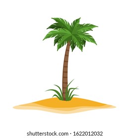 Vector illustration of an island in the ocean of palm trees