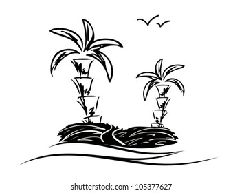 vector illustration of island with two palms