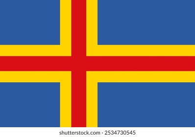 Vector illustration of the Åland Islands flag with blue, yellow, and red Nordic cross. Perfect for patriotic projects, cultural representations, and national pride themes