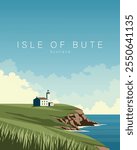 Vector illustration. Isle of Bute Scotland. Travel poster, banner, postcard, cover. Modern design. Tourism.
