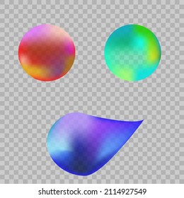 Vector illustration. Isolate on a transparent background. Two translucent bright balls in red and green tones and a translucent drop in blue tones.