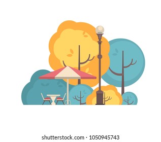 vector illustration isolate place for rest outdoor cafe in the park between the village