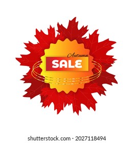 Vector illustration with isolated abstract design, frames on theme of autumn. Dried fallen red leaves, geometric shapes, gold rings are depicted. There is place for logo, discounts, sale.