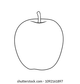 Vector illustration, isolated apple fruit in black and white colors, outline hand painted drawing