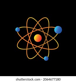 Vector illustration of an isolated atom on black background saved in eps, vector icons. Quantum physics.