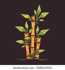 Vector Illustration of isolated bamboo in pot on white background. For flower shop banner, poster. Elements for design house, room or office interior. Bamboo lucky plant in pot